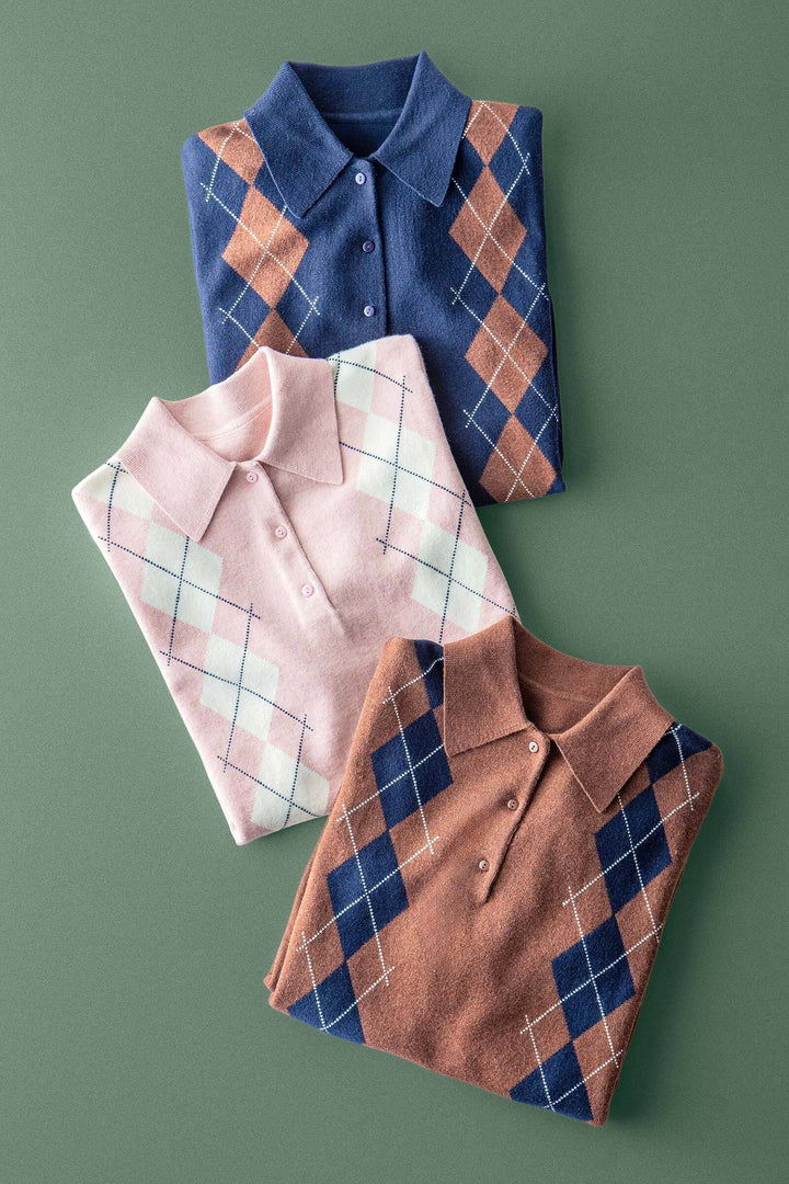 premium preppy argyle knit polo sweater - default (additional view)