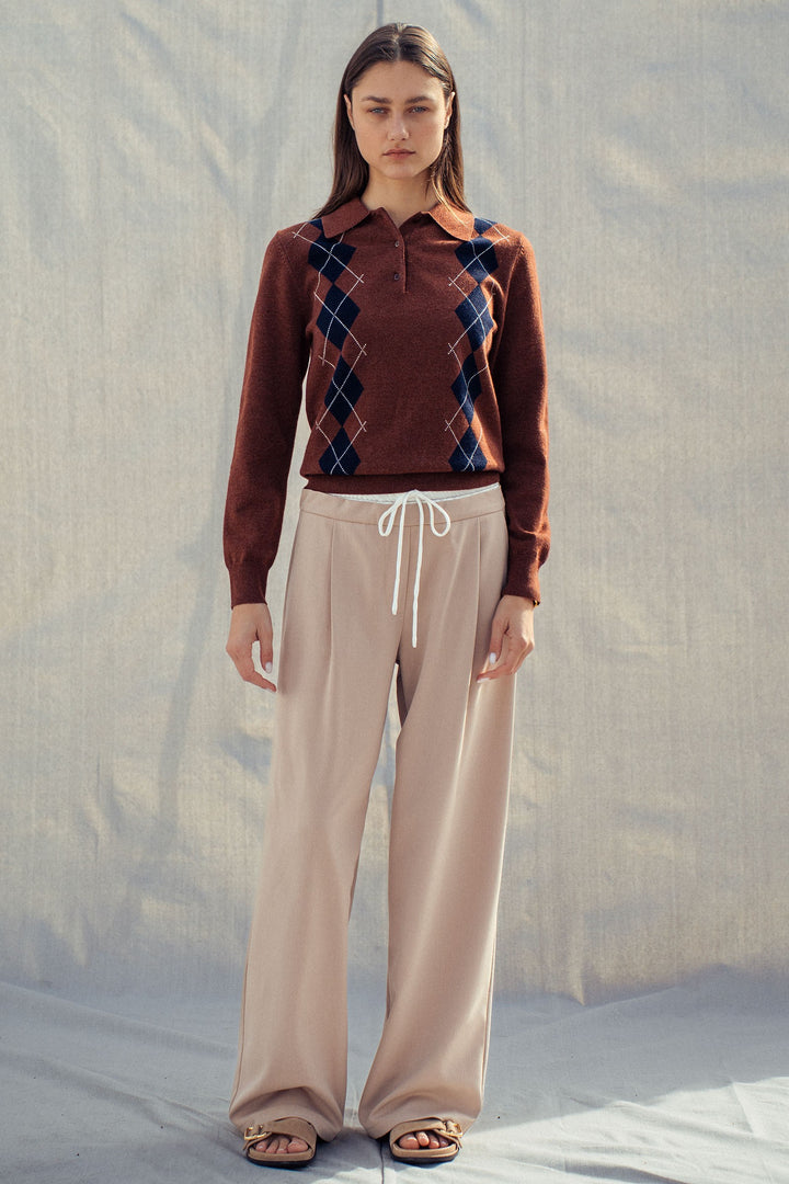 premium preppy argyle knit polo sweater - brown (additional view)