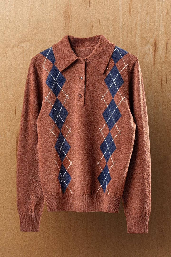 premium preppy argyle knit polo sweater - brown (additional view)