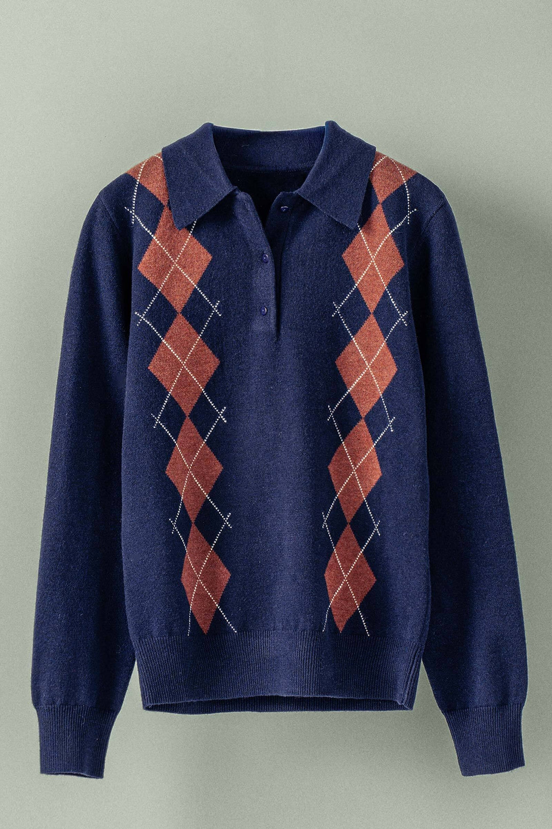 premium preppy argyle knit polo sweater - navy (additional view)