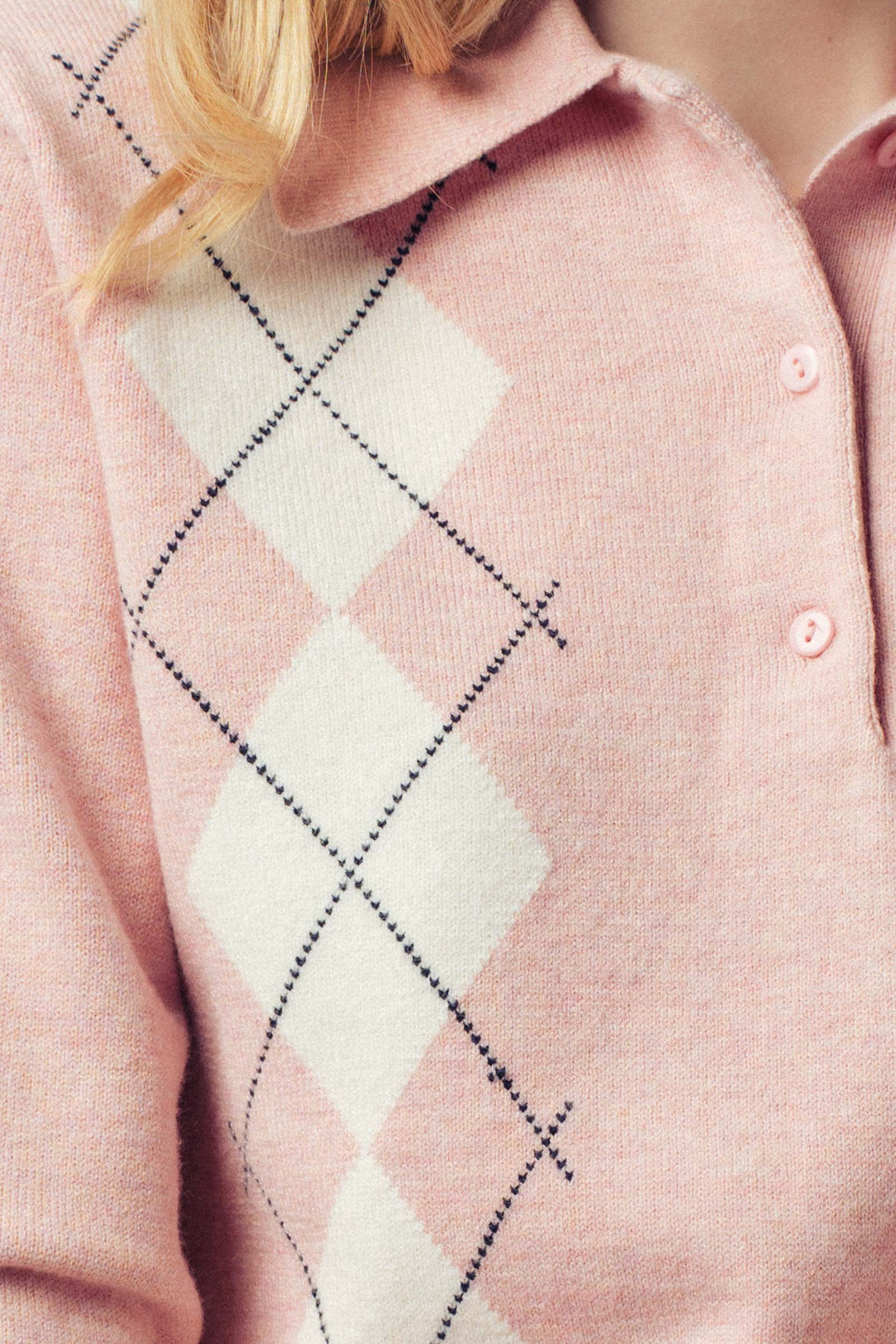 premium preppy argyle knit polo sweater - pink (additional view)