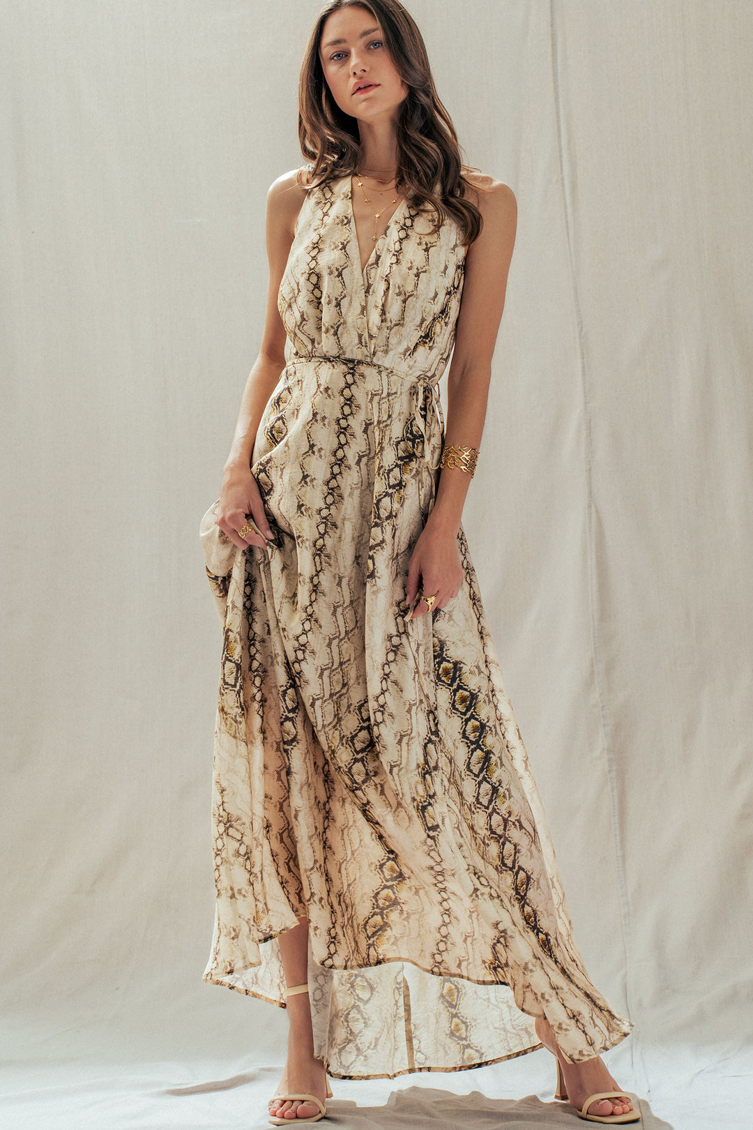 boho snakeskin halter maxi dress - multi (additional view)
