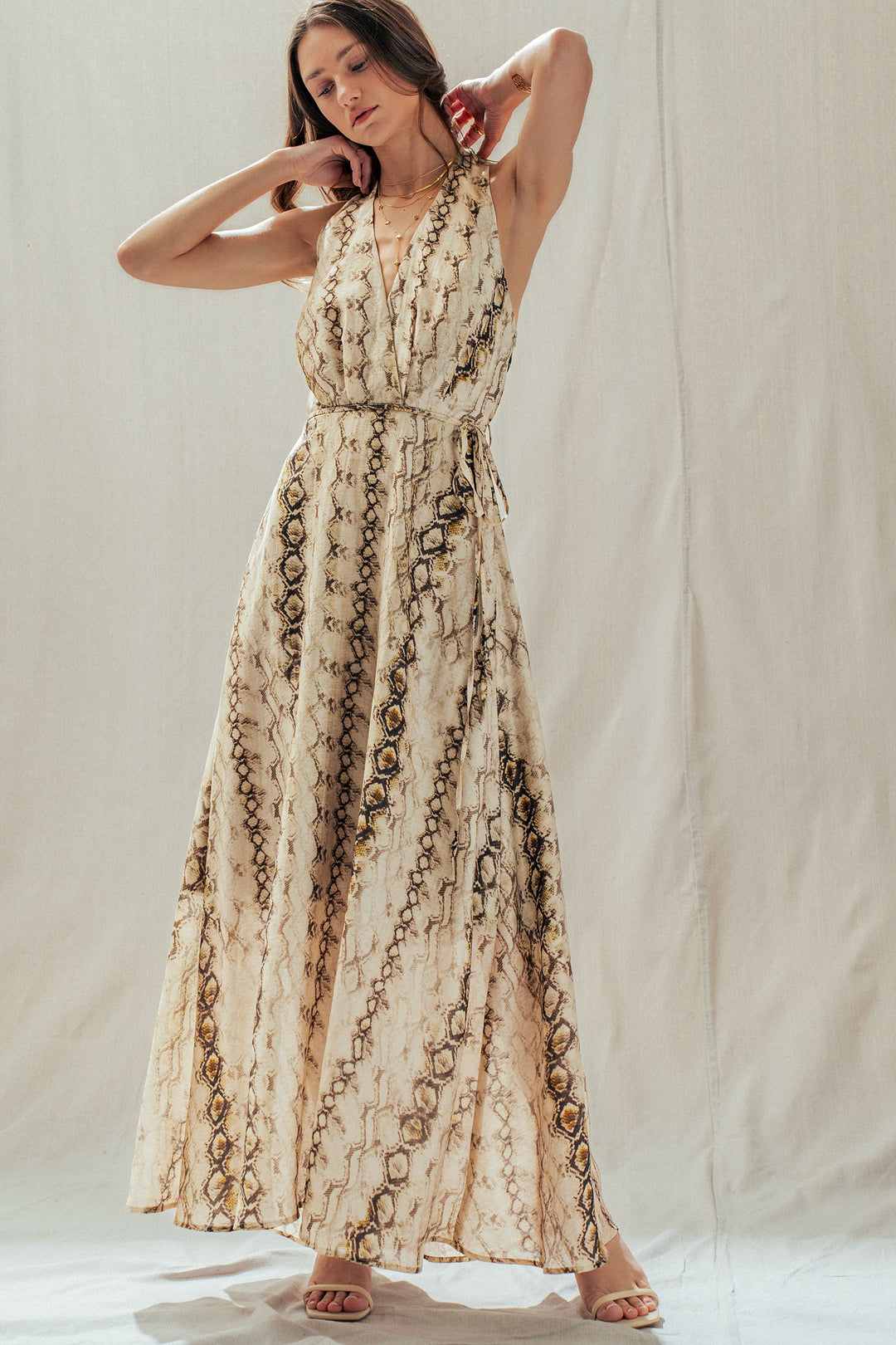 boho snakeskin halter maxi dress - multi (additional view)