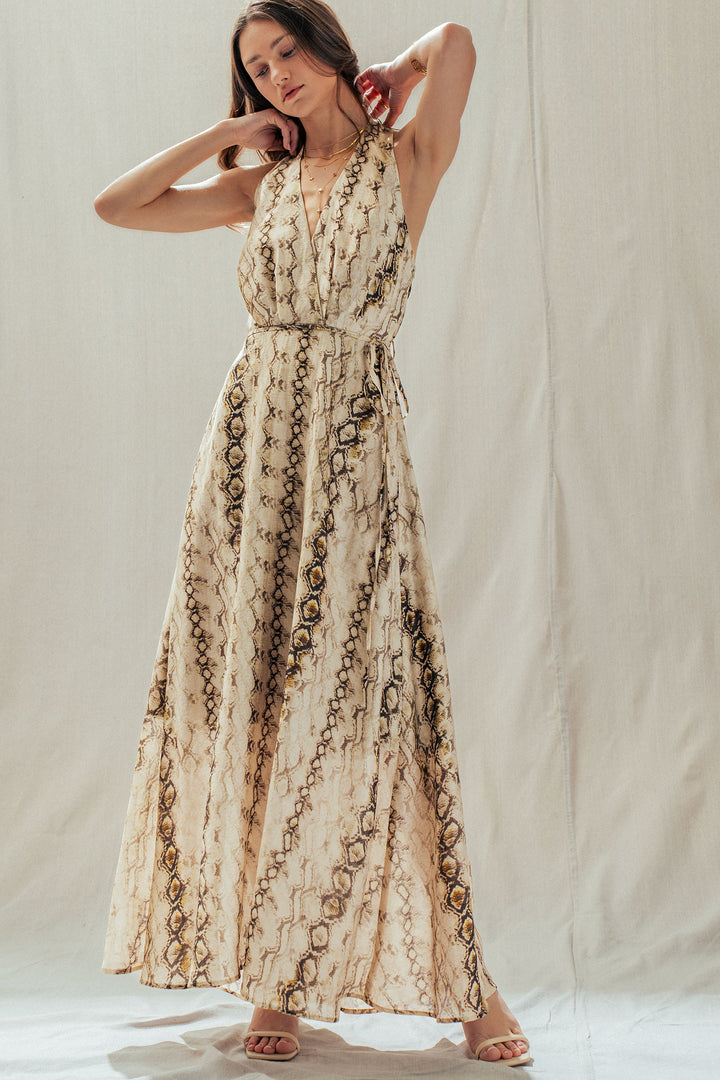 boho snakeskin halter maxi dress - multi (additional view)