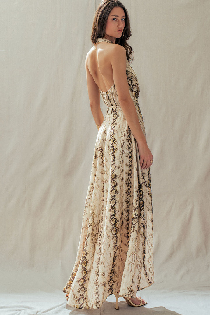 boho snakeskin halter maxi dress - multi (additional view)