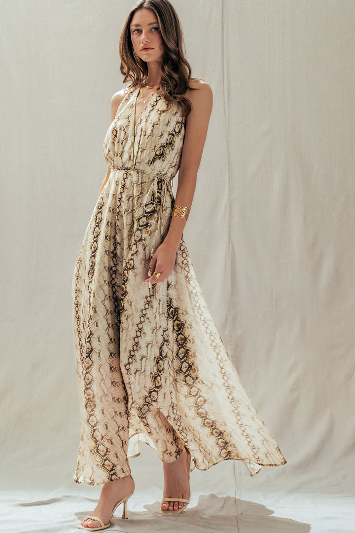 boho snakeskin halter maxi dress - multi (additional view)