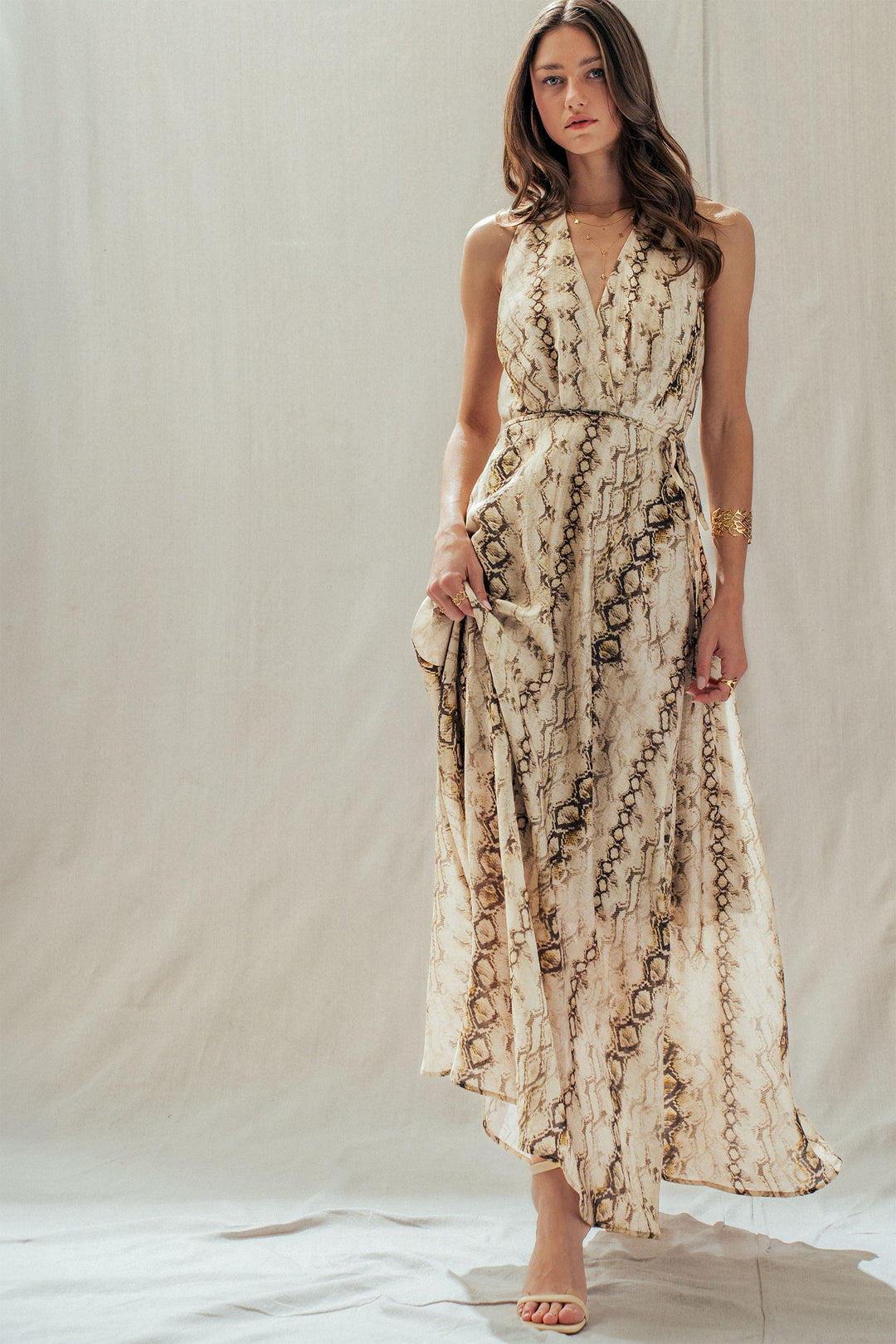 boho snakeskin halter maxi dress - multi (additional view)