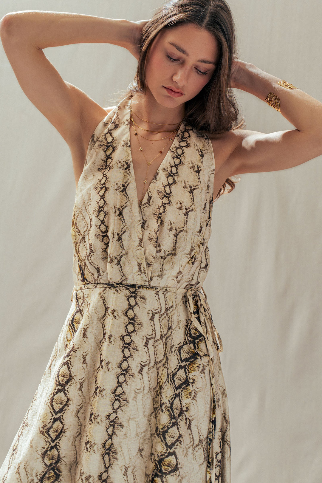 boho snakeskin halter maxi dress - multi (additional view)