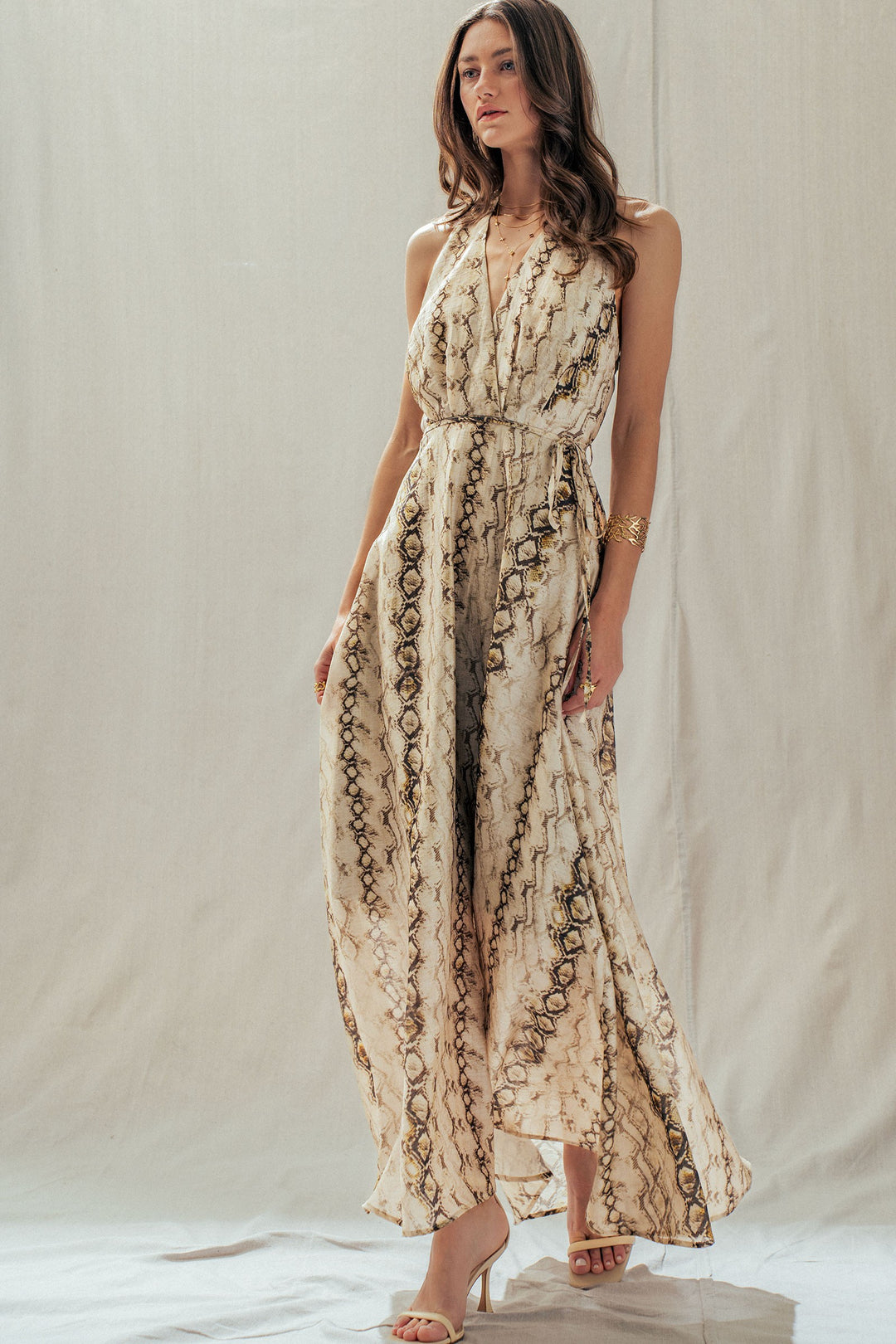 boho snakeskin halter maxi dress - multi (additional view)