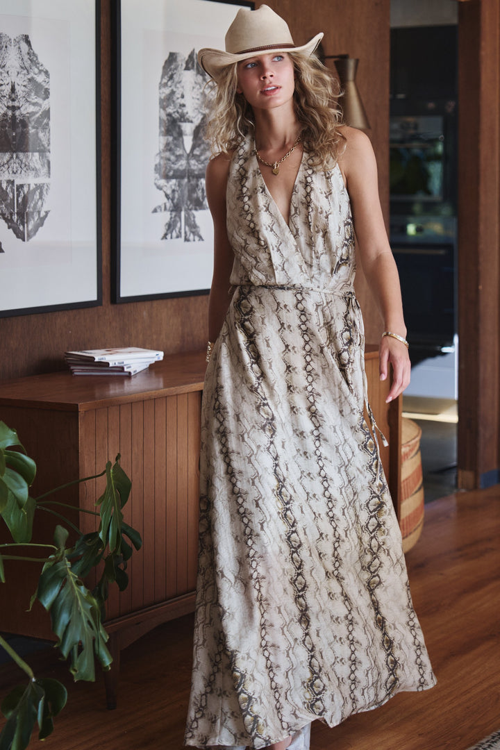 boho snakeskin halter maxi dress - multi (additional view)