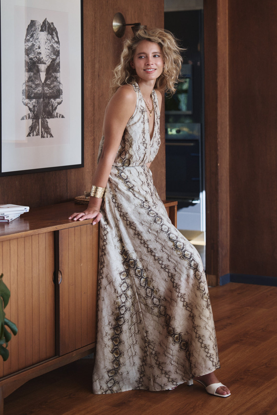 boho snakeskin halter maxi dress - multi (additional view)