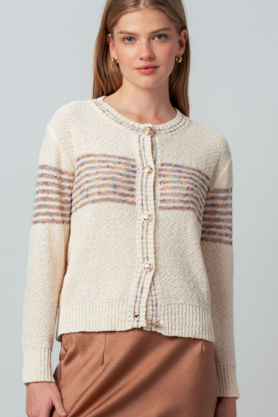 stripe knit cardigan - ivory multi
