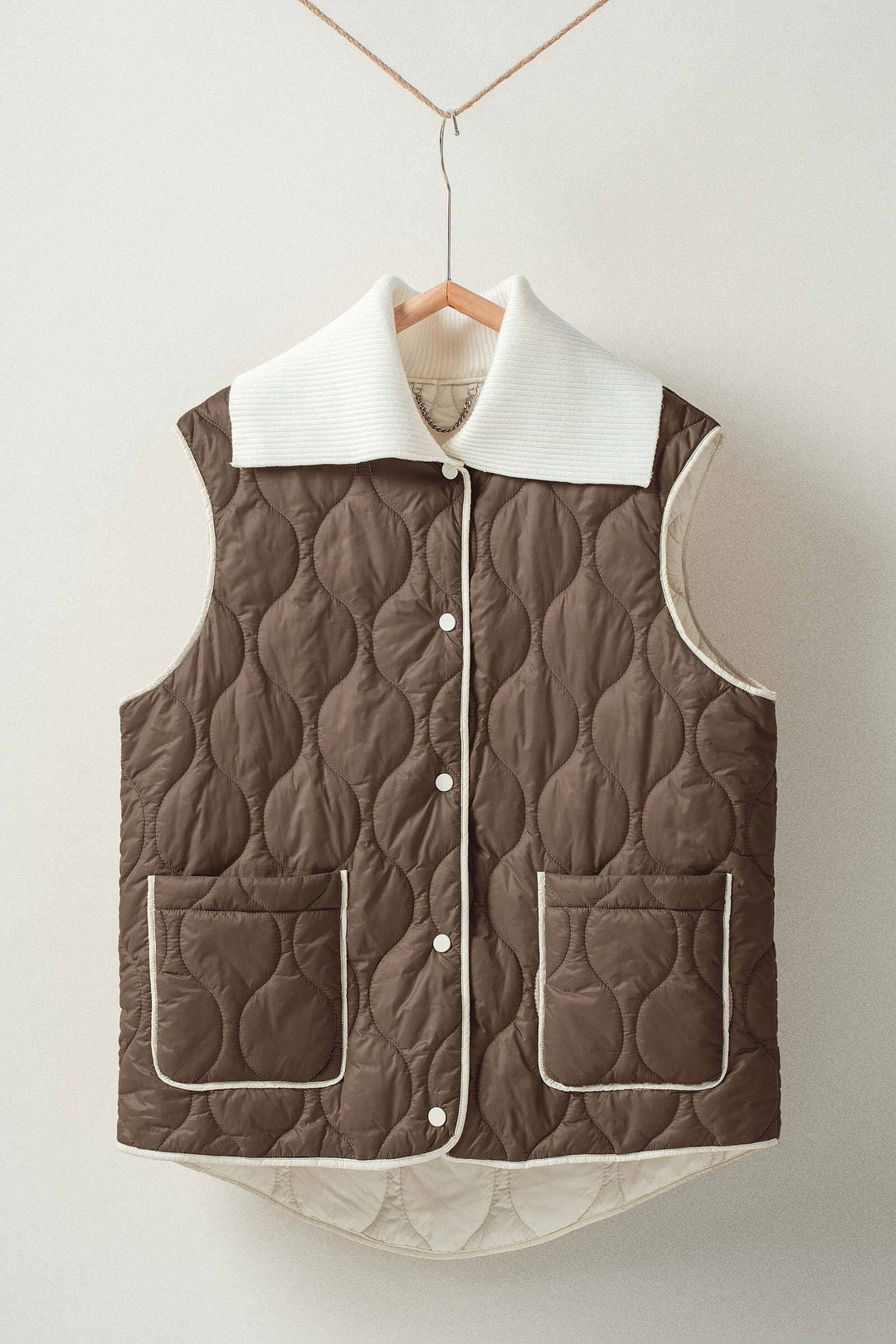 Quilted  Puffer Vest w Ribbed Shawl Collar | wholesale outerwear | Trend Notes