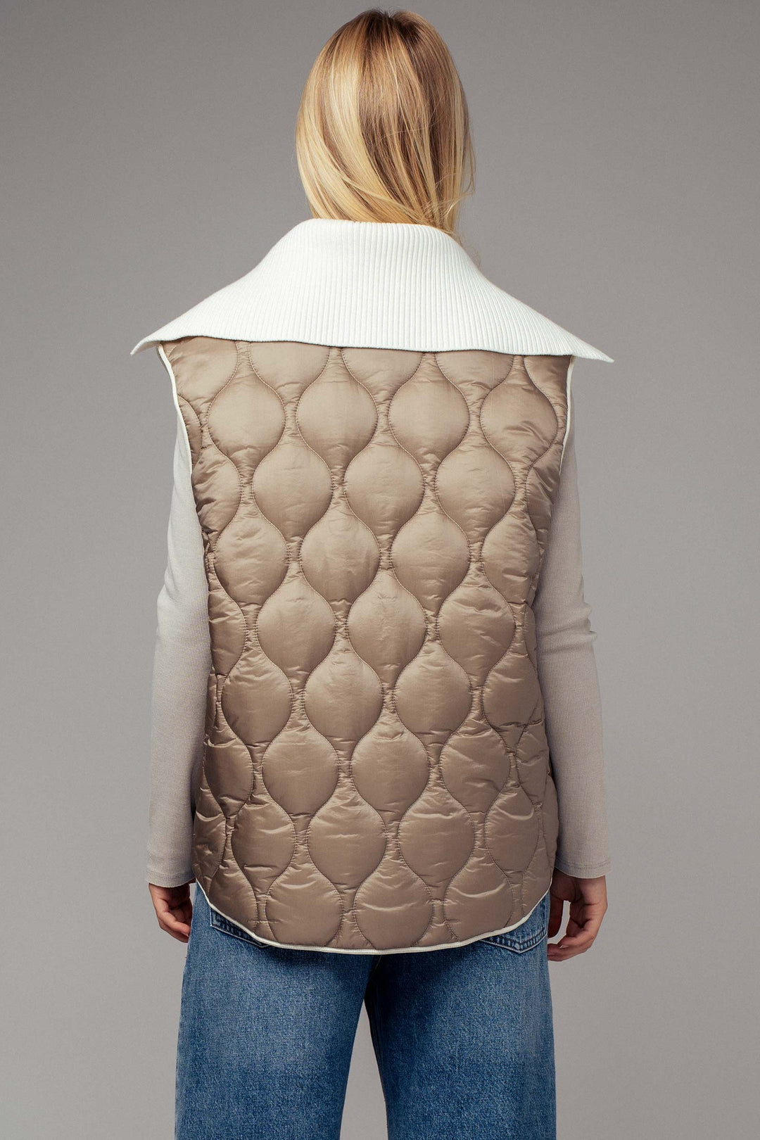 Quilted  Puffer Vest w Ribbed Shawl Collar | wholesale outerwear | Trend Notes