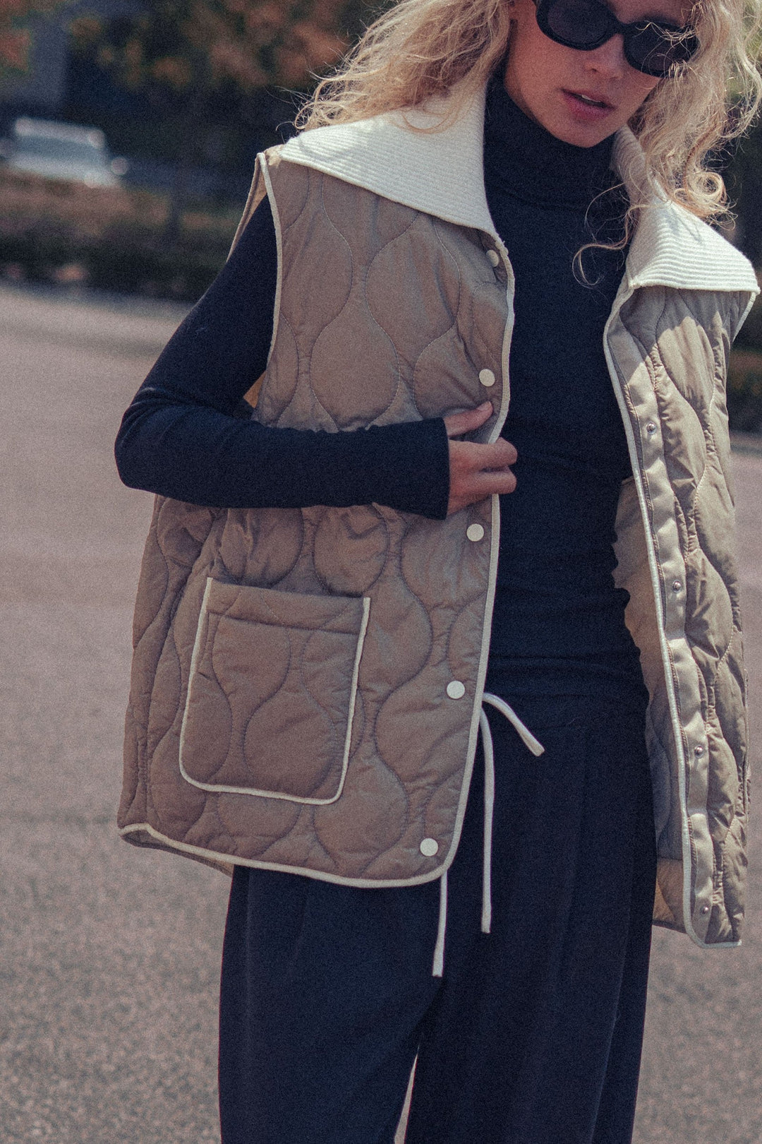 Quilted Puffer Vest W Ribbed Shawl Collar, additional view