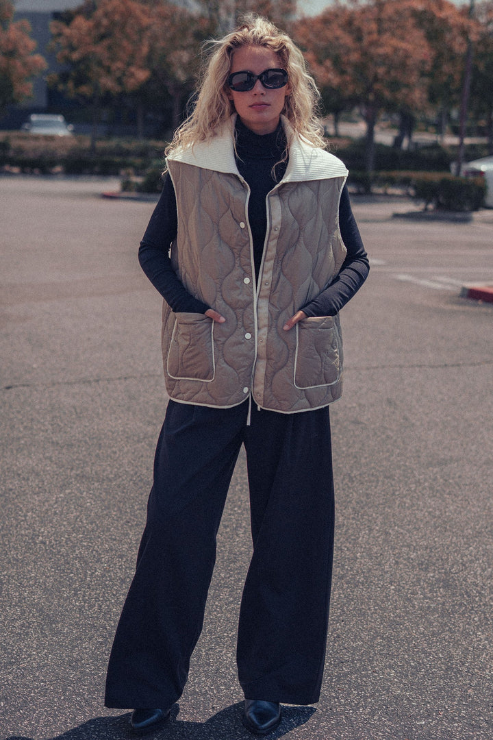 Quilted Puffer Vest W Ribbed Shawl Collar, additional view