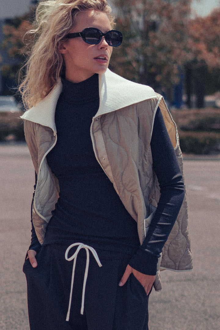 Quilted Puffer Vest W Ribbed Shawl Collar, additional view