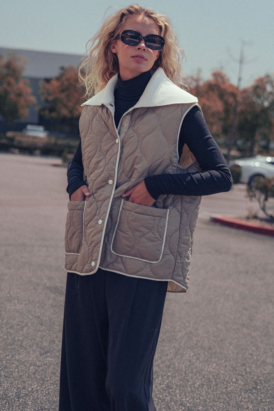 Quilted Puffer Vest W Ribbed Shawl Collar, additional view