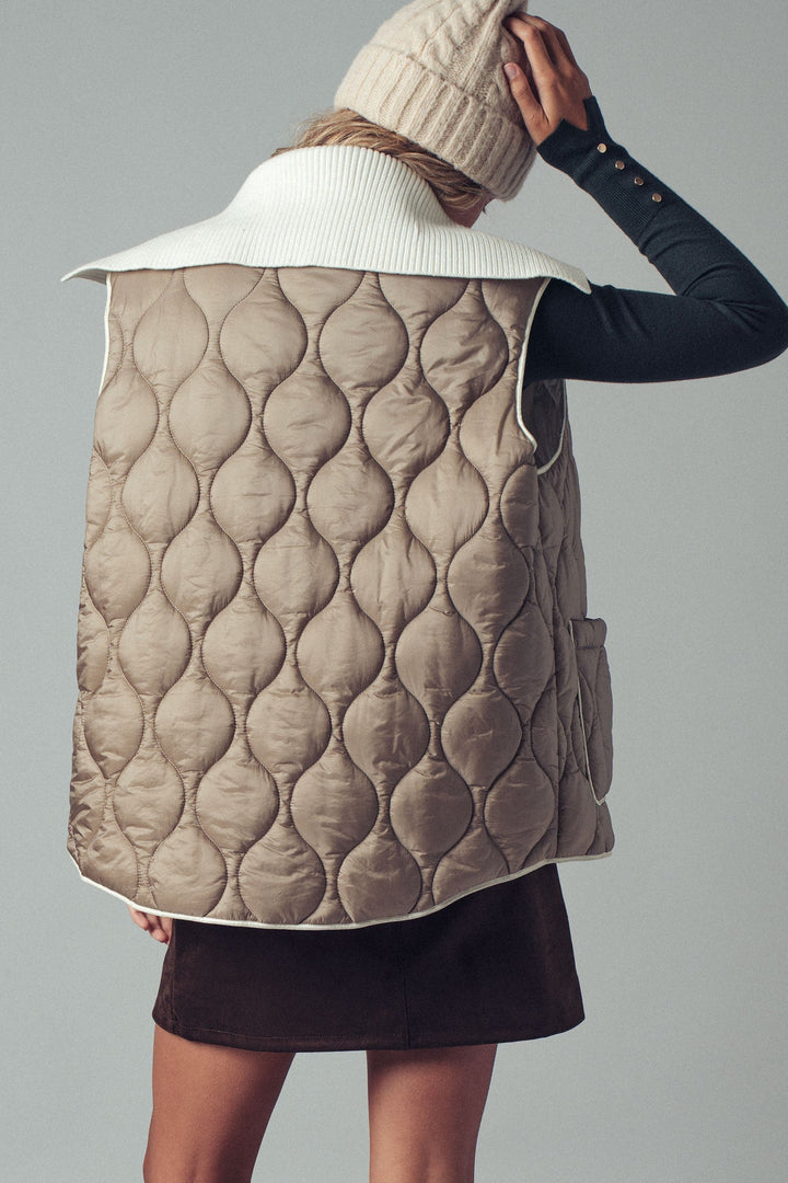 Quilted Puffer Vest W Ribbed Shawl Collar, additional view