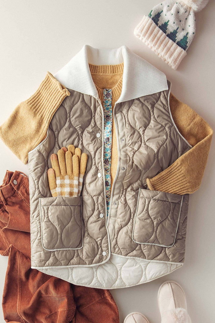 Quilted Puffer Vest W Ribbed Shawl Collar, additional view