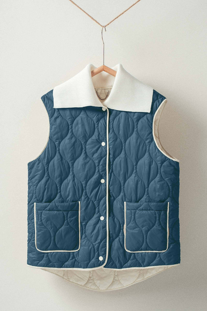 Quilted Puffer Vest W Ribbed Shawl Collar, additional view