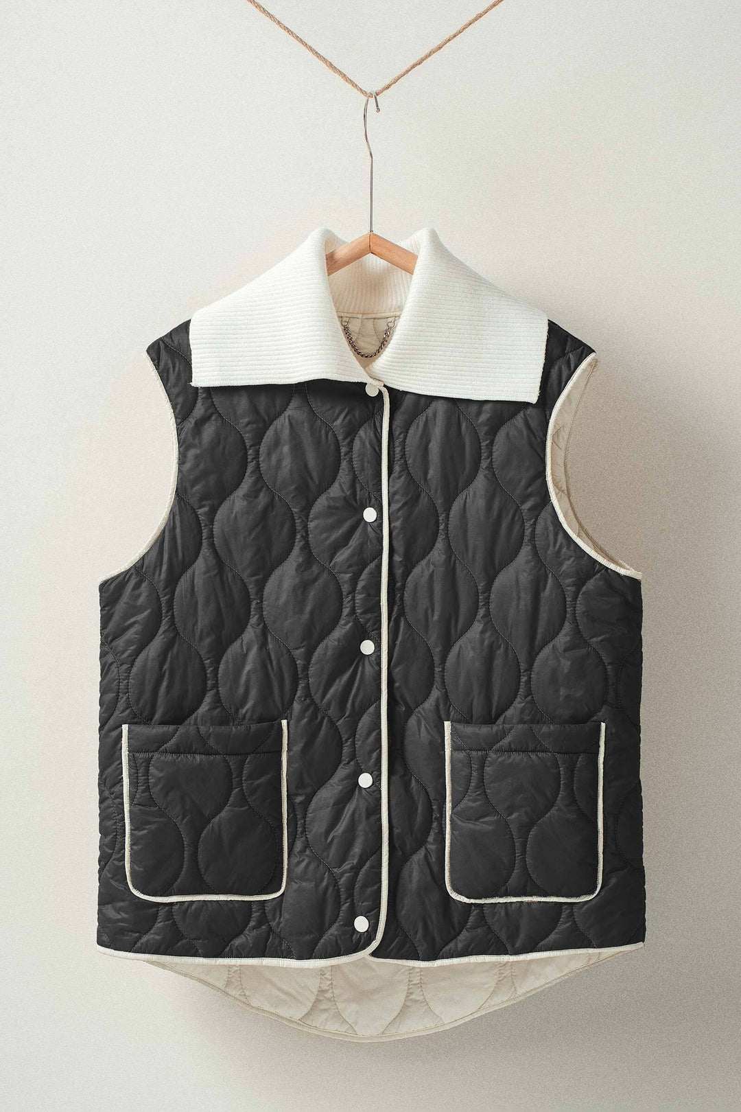 Quilted Puffer Vest W Ribbed Shawl Collar, additional view