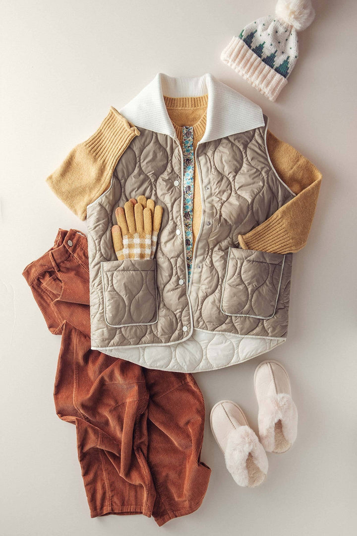 Quilted Puffer Vest W Ribbed Shawl Collar, additional view