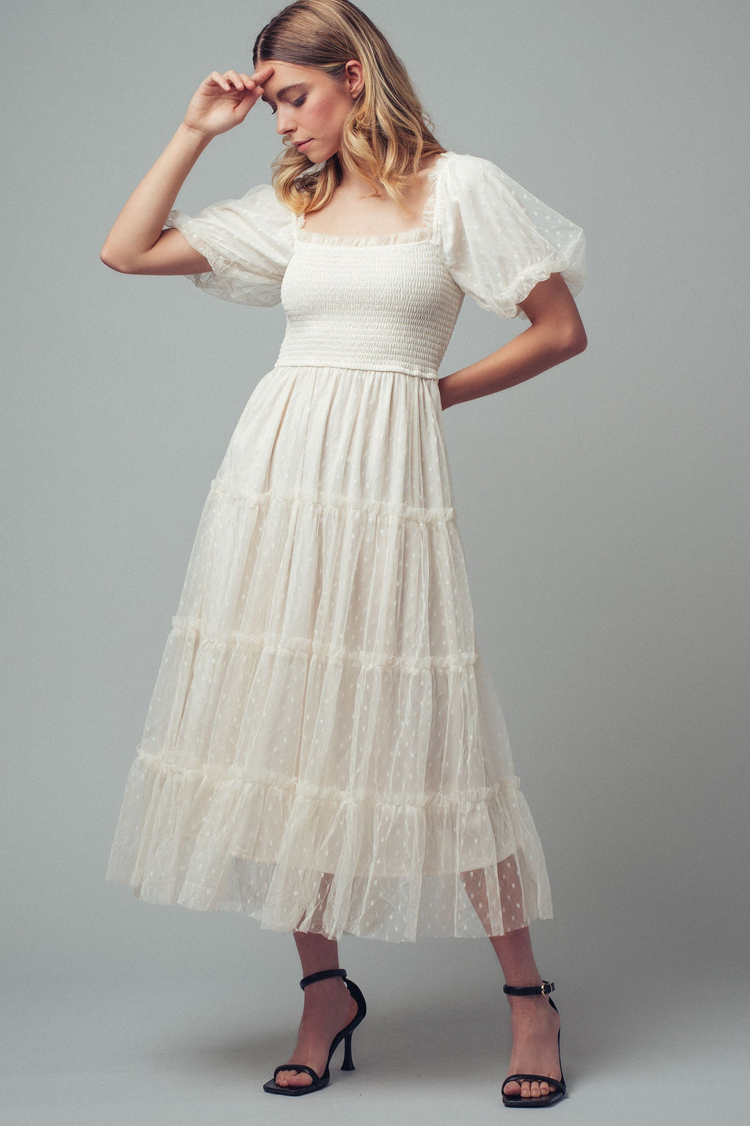 dot midi dress - cream