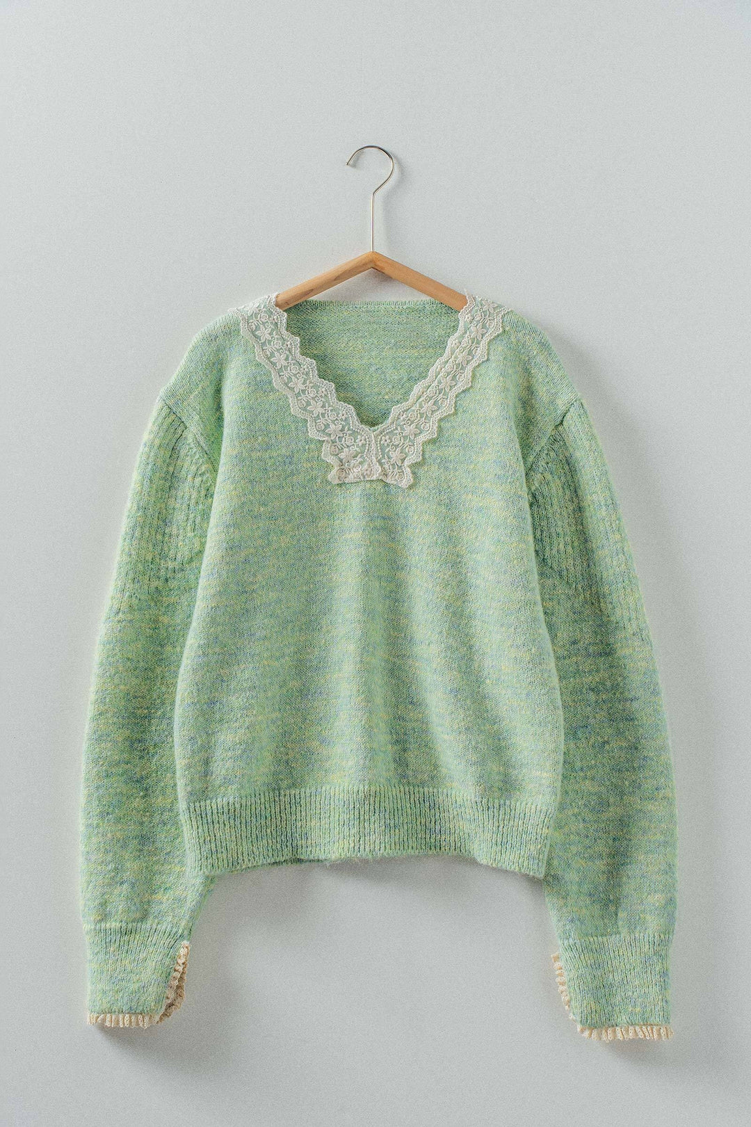 lace trim knit sweater - mint