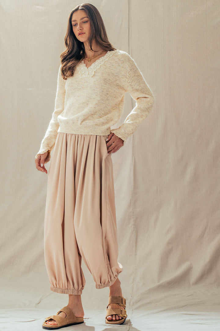 lace trim knit sweater - oatmeal ivory (additional view)