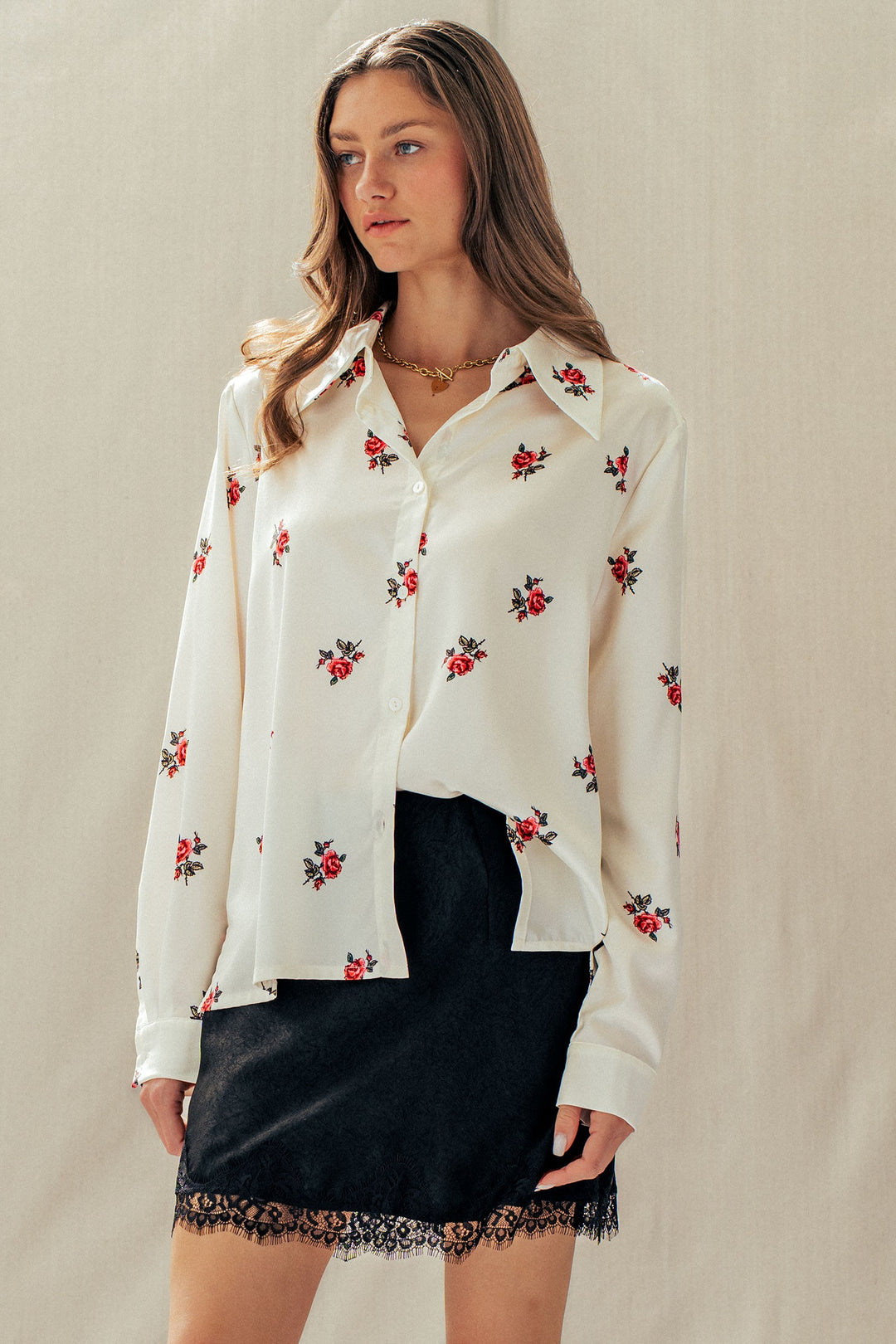 rosebud satin button down shirt - white (additional view)