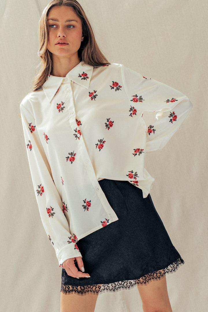 rosebud satin button down shirt - white (additional view)