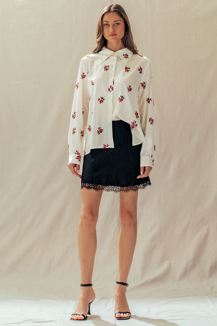 rosebud satin button down shirt - white (additional view)