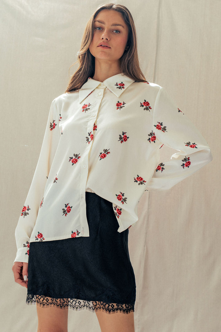 rosebud satin button down shirt - white (additional view)