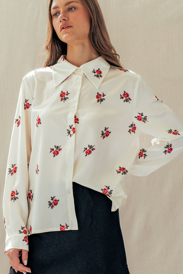 rosebud satin button down shirt - white (additional view)