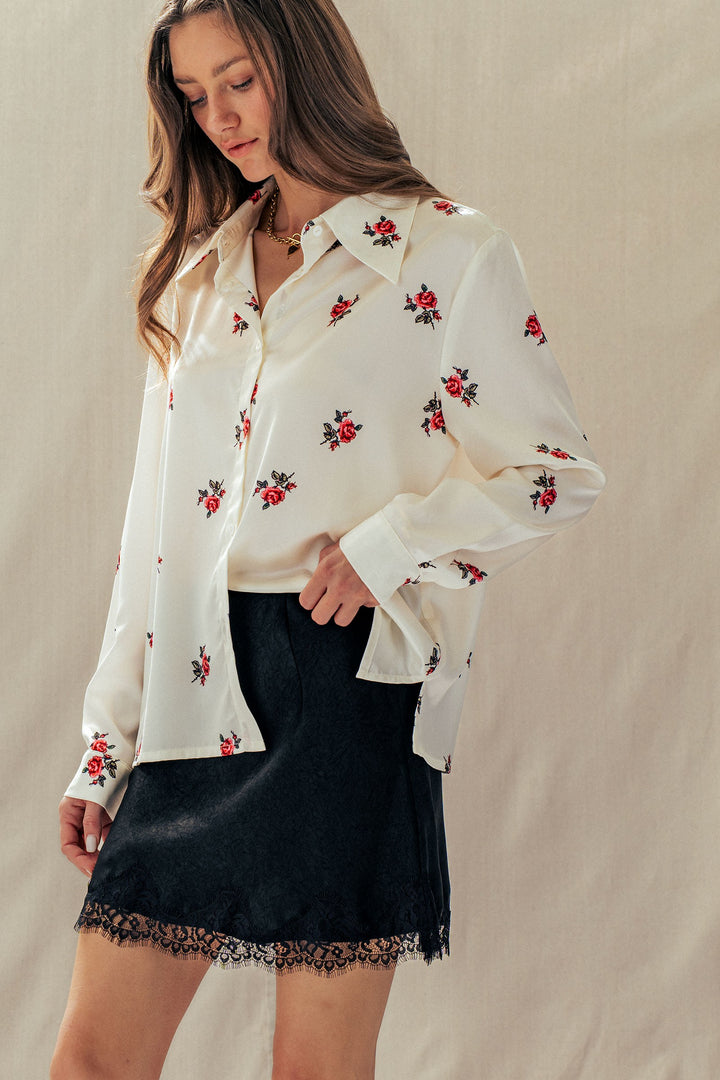 rosebud satin button down shirt - white (additional view)