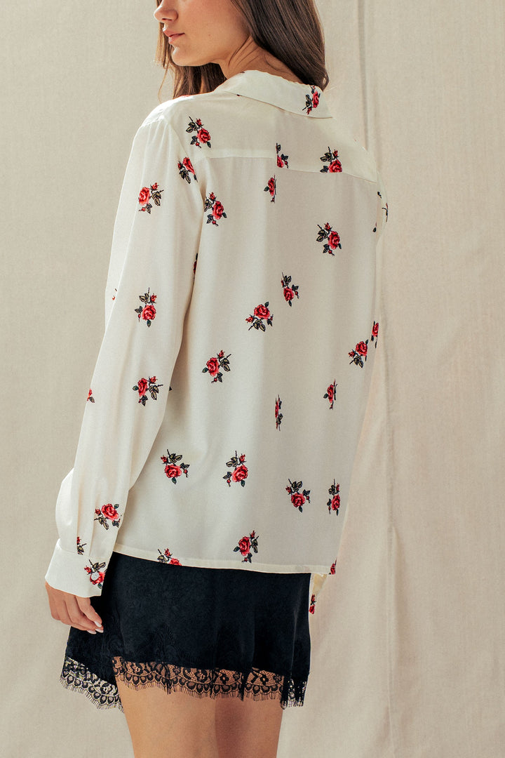 rosebud satin button down shirt - white (additional view)