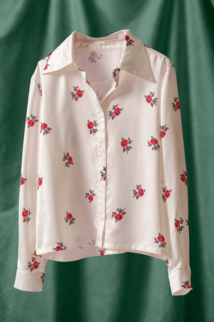 rosebud satin button down shirt - white (additional view)