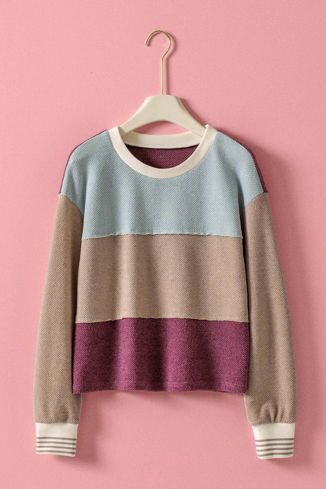 colorblock knit pullover - mint purple