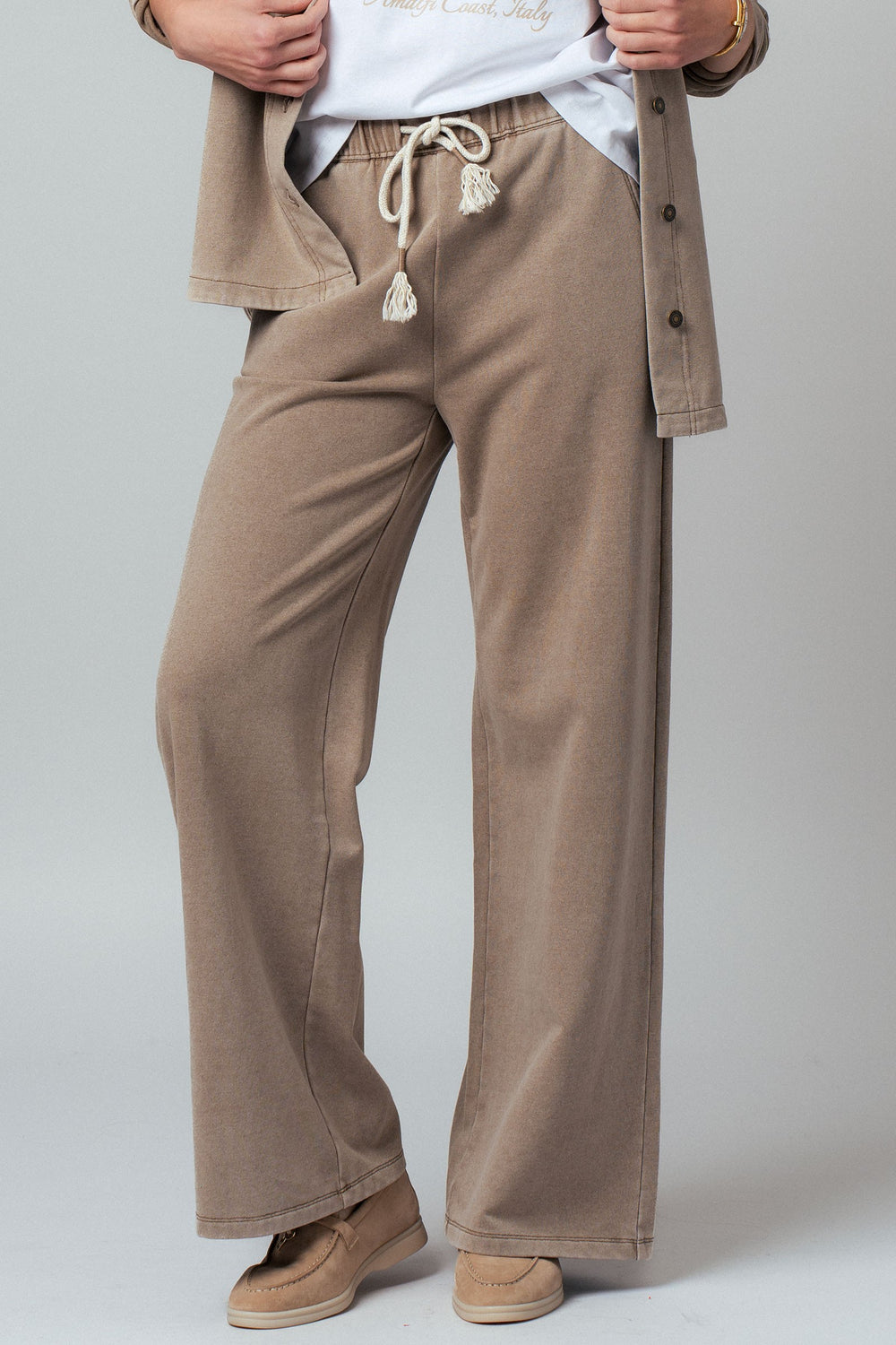 vintage washed french terry wide leg pants - mocha (additional view)