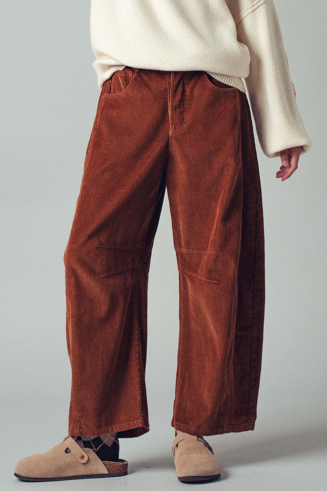 corduroy barrel jeans - brown