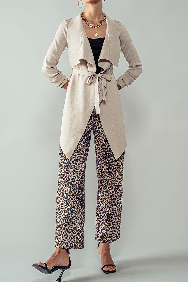 luxe zimmer tie waist cardigan - taupe (additional view)