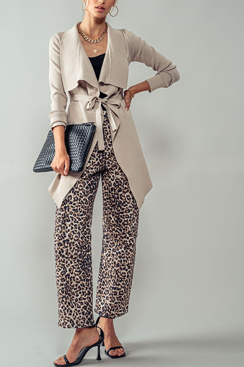 luxe zimmer tie waist cardigan - taupe (additional view)