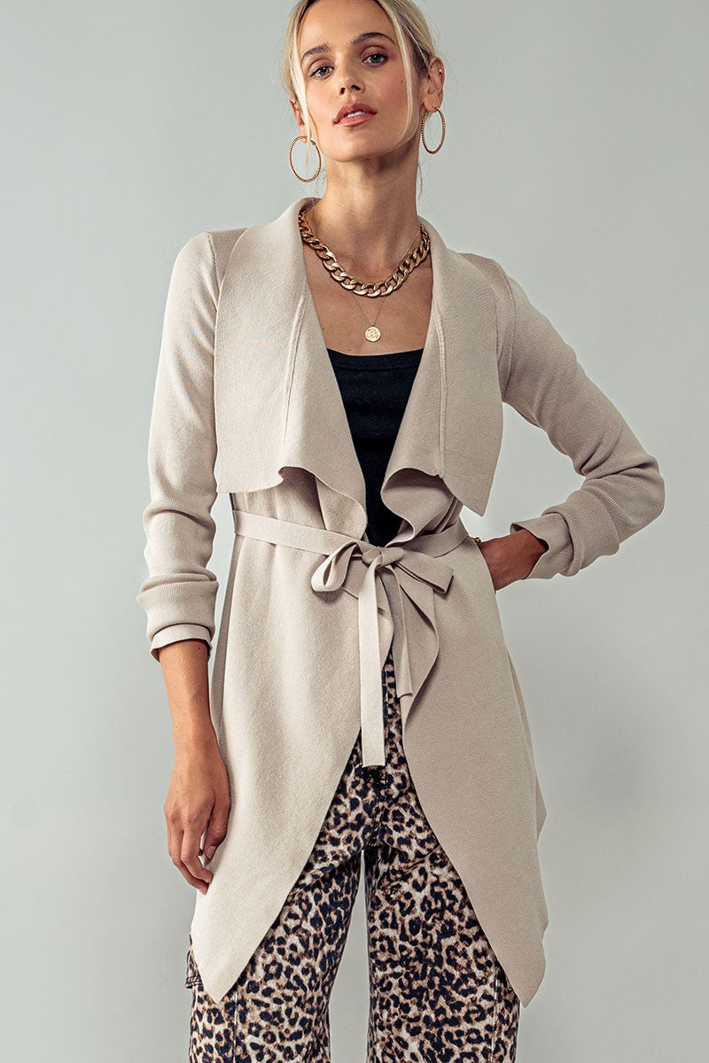luxe zimmer tie waist cardigan - taupe (additional view)