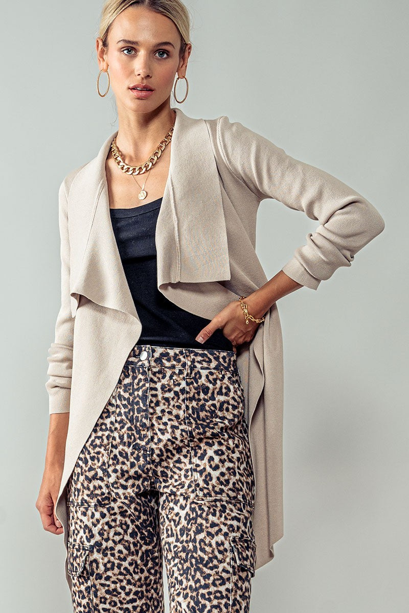 luxe zimmer tie waist cardigan - taupe (additional view)