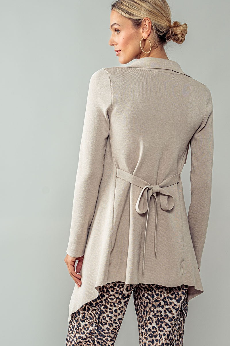 luxe zimmer tie waist cardigan - taupe (additional view)