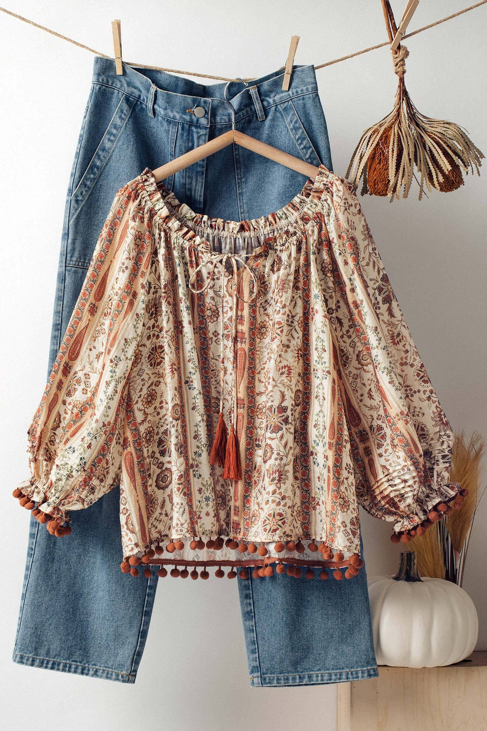 bohemian off shoulder blouse - brown multi (additional view)