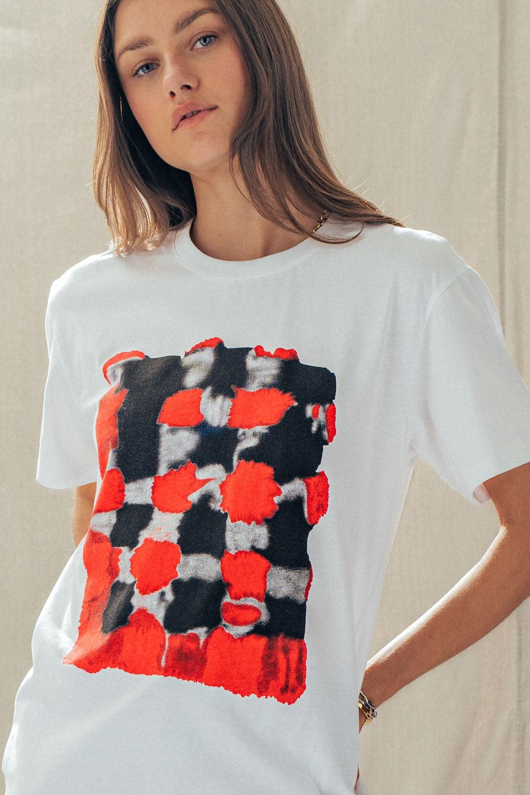 abstract check graphic tee - red (additional view)