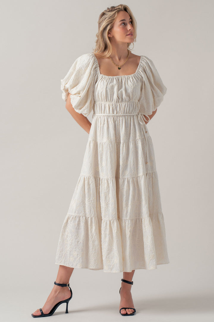 dreamy tiered puff sleeve midi dress - ivory (additional view)