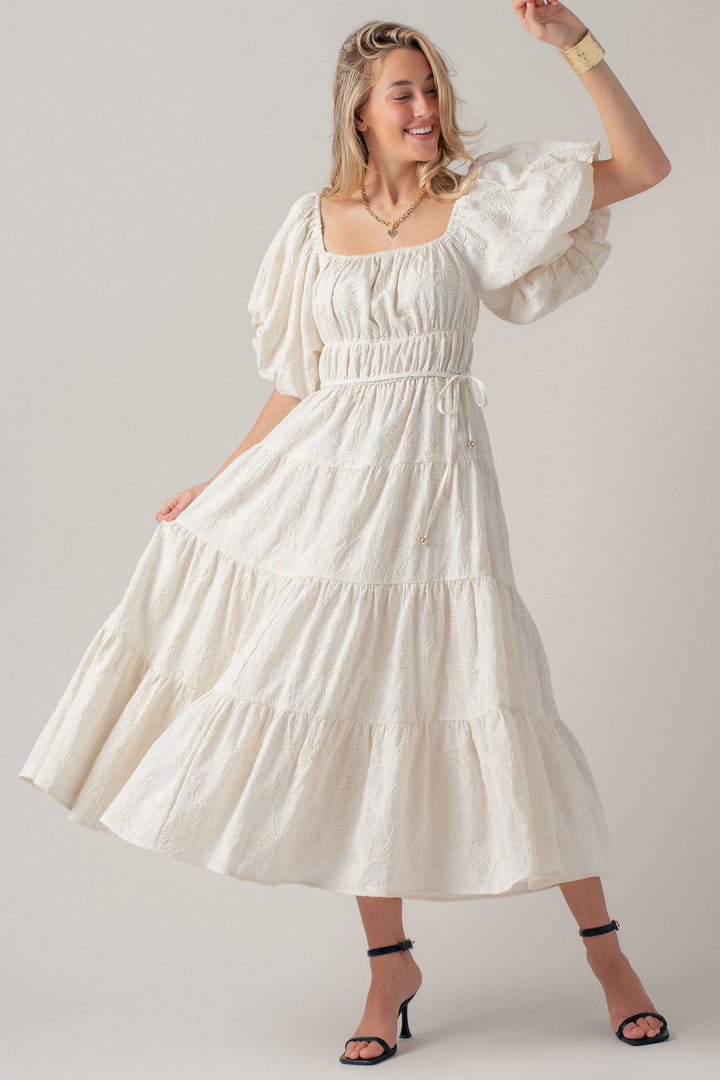 dreamy tiered puff sleeve midi dress - ivory (additional view)
